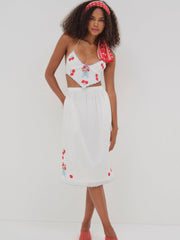 Women Forget Me Not Embroidery Midi Skirt - White