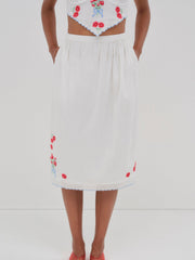 Women Forget Me Not Embroidery Midi Skirt - White