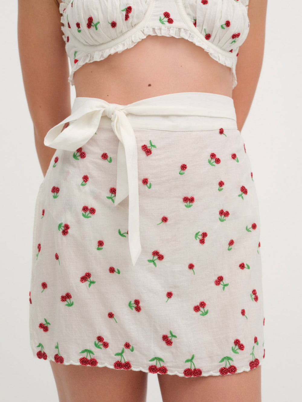 Women Beaded Cherries Apron - Red