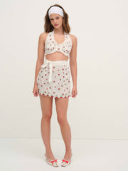 Women Beaded Cherries Apron - Red