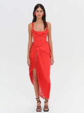 Women Anisa Fringe Midi Dress - Red