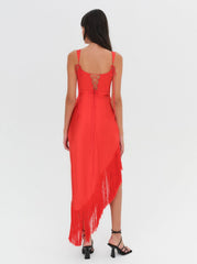 Women Anisa Fringe Midi Dress - Red
