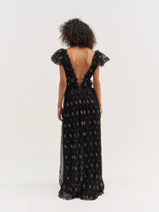 Women Poppy Pleated Lace Maxi Dress - Black