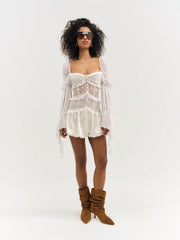 Women Lea Lace Long Sleeve Mini Dress - Cream