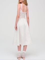 Women Stacked Blossom Lace Midi Dress - White