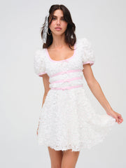 Women Stacked Blossom Lace Mini Dress - White