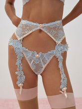 Women Winter Roses Garter Belt - Blue