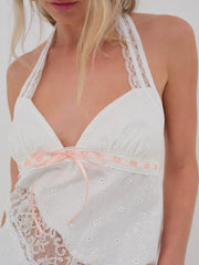 Women Summer Swirl Eyelet Slip Dress - White