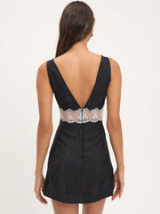 Women Bluebird Jacquard Mini Slip Dress - Black