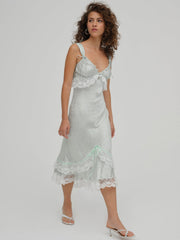 Women Mint Twist Jacquard Midi Slip Dress - Mint