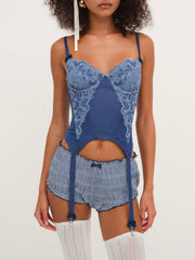 Women Denim Hearts Bustier - Blue