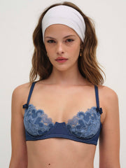 Women Denim Hearts Underwire Bra - Blue