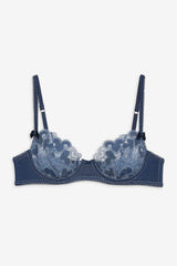 Women Denim Hearts Underwire Bra - Blue