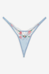 Women Vintage Rose Eyelet Thong Panty - Blue