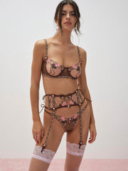 Women Runaway Bows Garter Belt - Brown