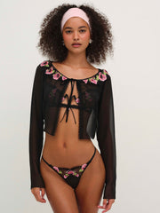 Women Love Garden Sheer Shrug - Black
