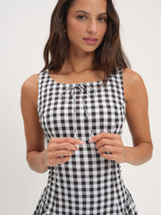 Women Scotch Bonnet Gingham Mini Dress - Black