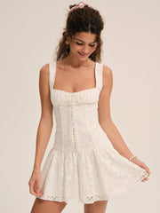 Women Daisy Lace Mini Dress - White