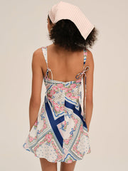 Women Summer Scarf Mini Dress - Blue