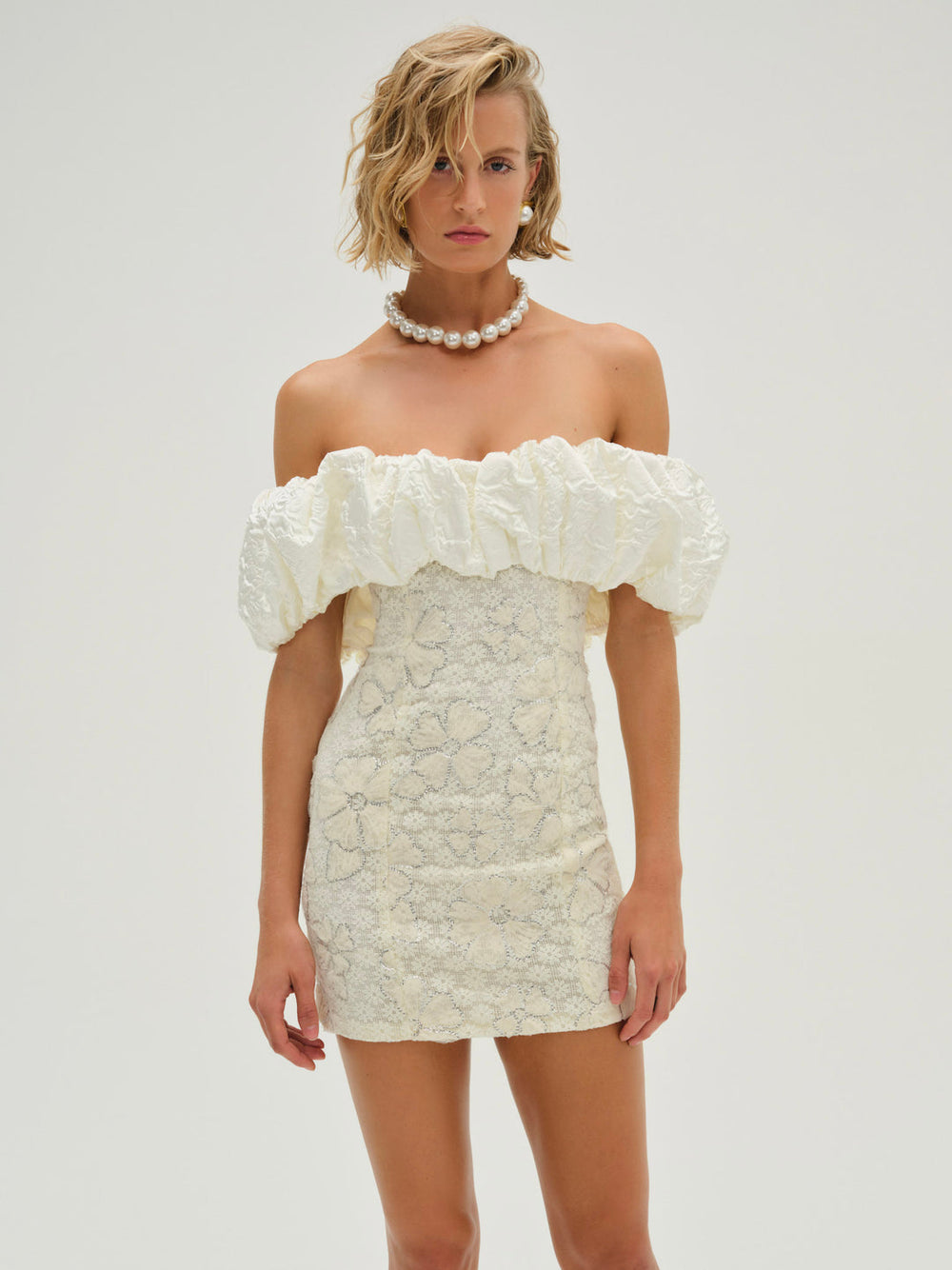 Women Snowflake Daisy Mini Dress - Cream