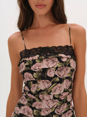 Women Fallen Rose Mini Dress - Black
