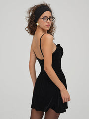 Women Martini Velvet Mini Dress - Black