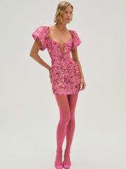 Women Blurred Roses Mini Dress - Pink