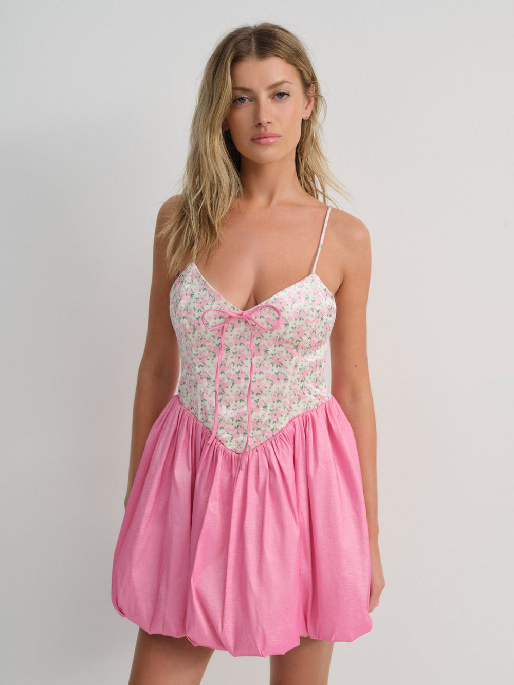 Women Berry Bud Bubble Mini Dress - Pink