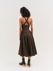 Women University Plaid Midi Dress - Brown