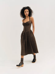 Women University Plaid Midi Dress - Brown