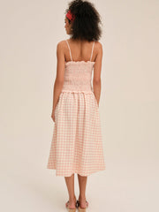 Women Petal Gingham Midi Dress - Peach