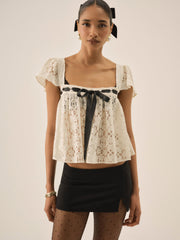 Women Creampuff Lace Top - Cream