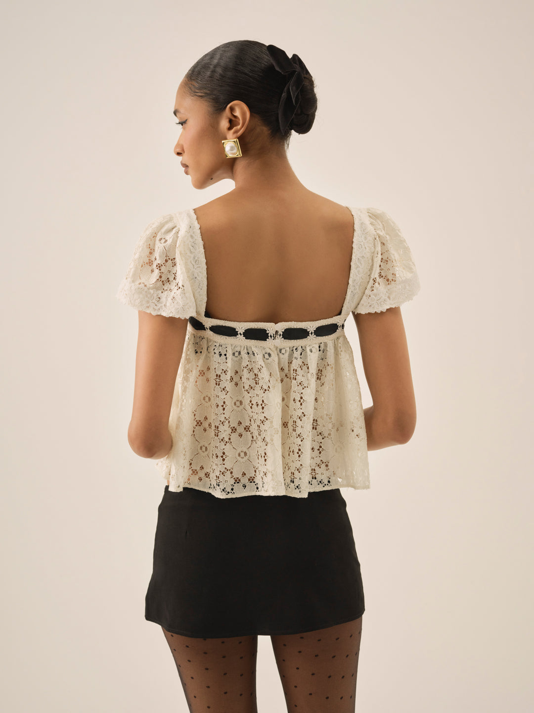 Women Creampuff Lace Top - Cream