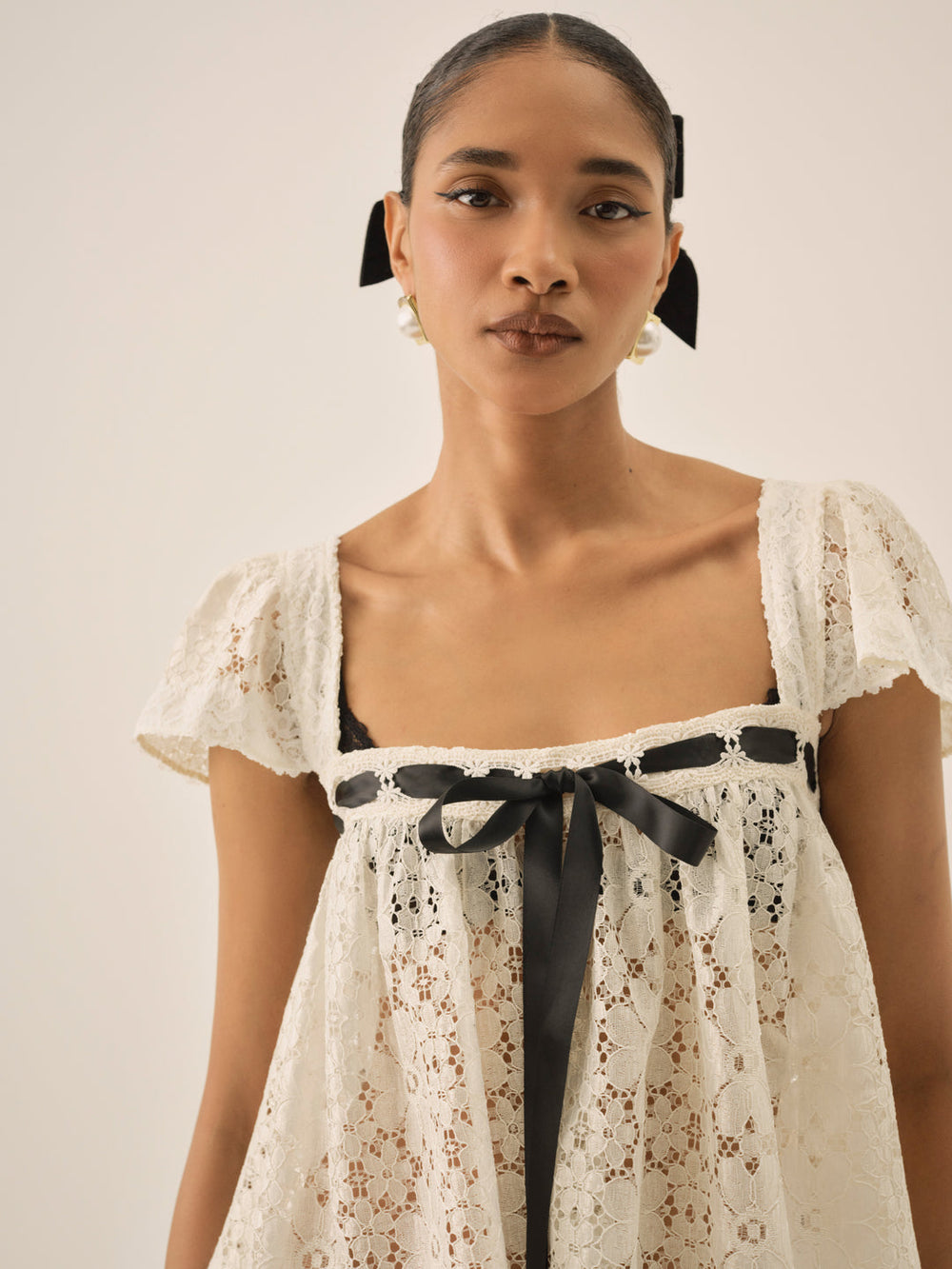 Women Creampuff Lace Top - Cream