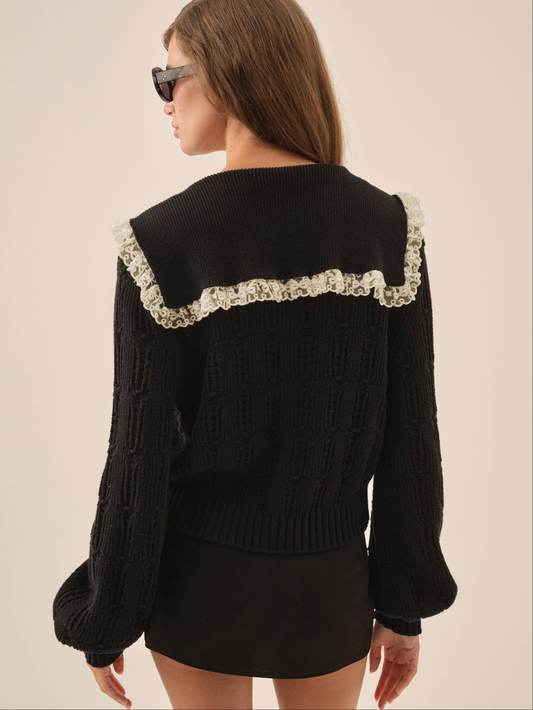 Women Frenchy Pointelle Knit Cardigan - Black