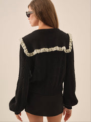 Women Frenchy Pointelle Knit Cardigan - Black