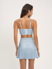 Women Glitter Grid Bustier Top - Blue