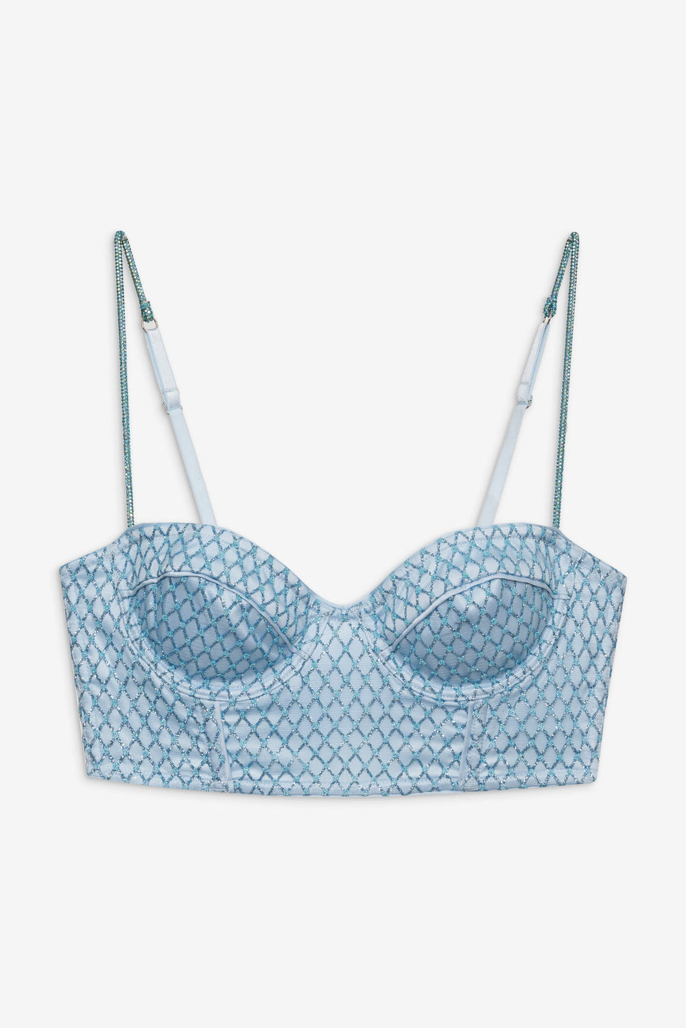 Women Glitter Grid Bustier Top - Blue