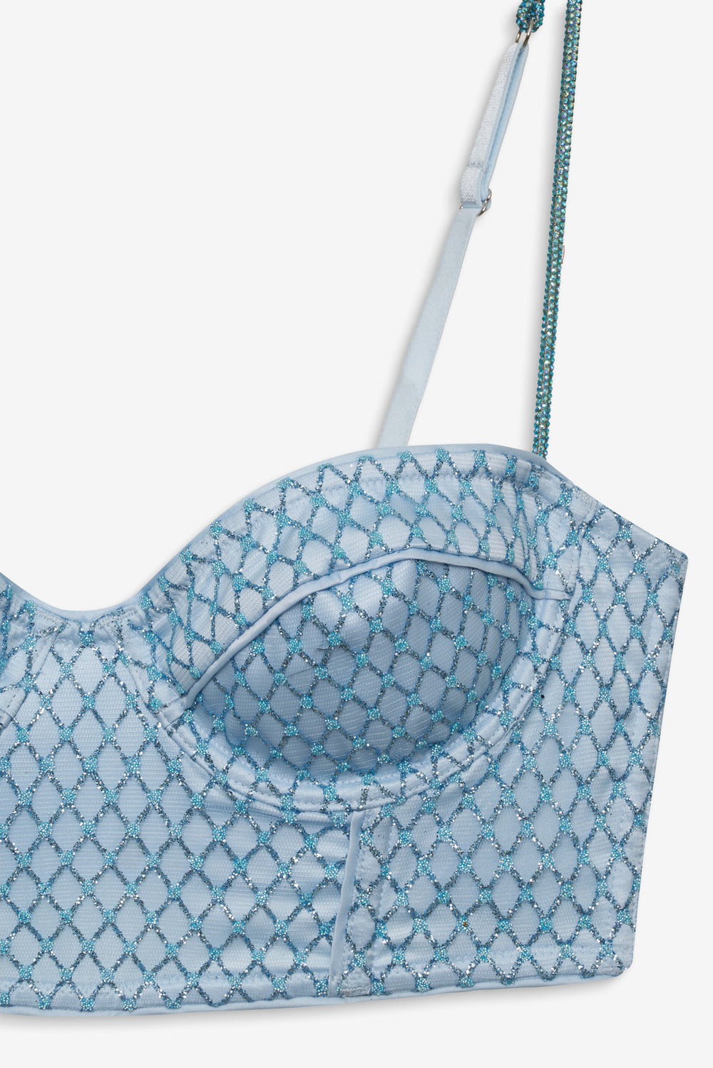 Women Glitter Grid Bustier Top - Blue