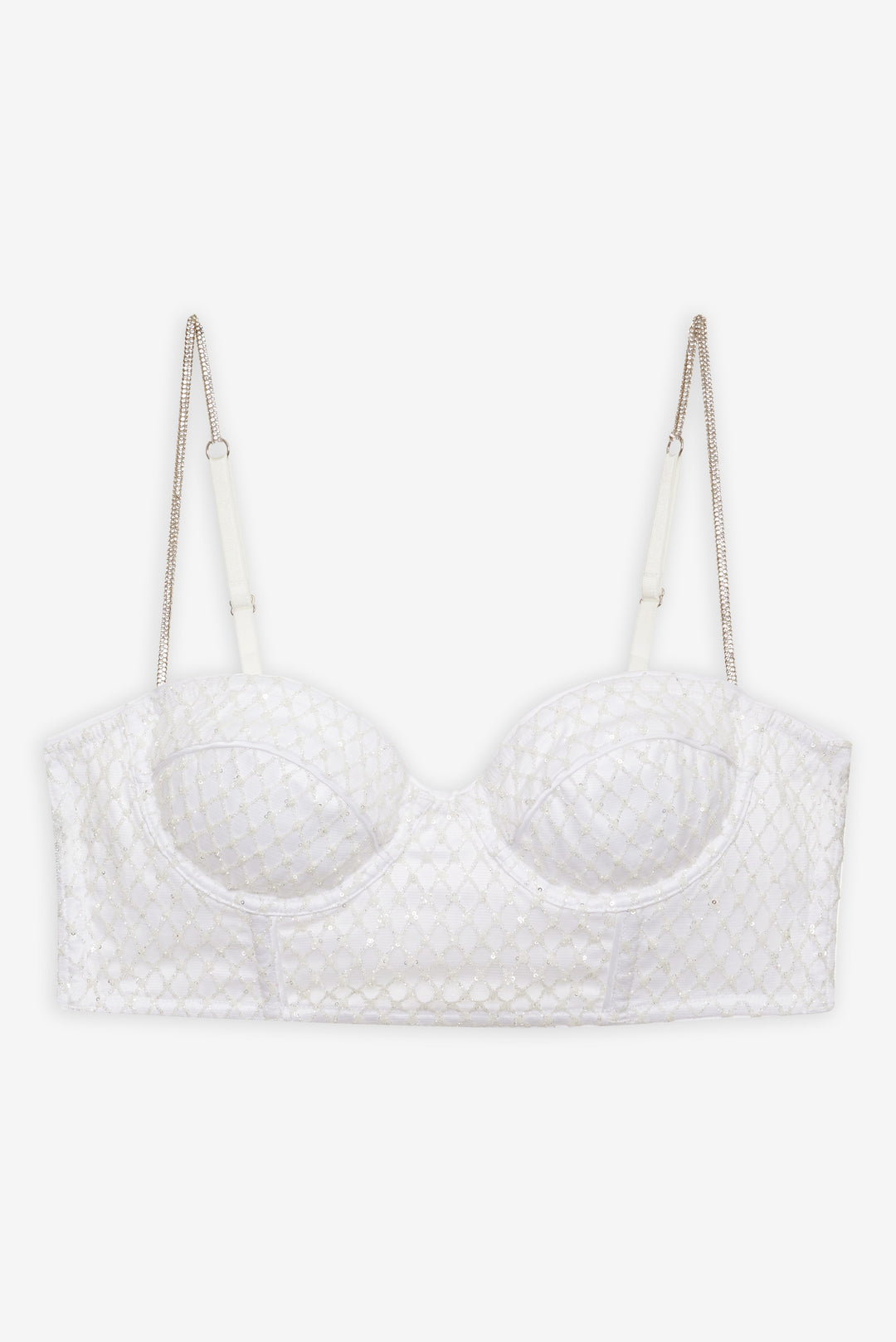 Women Glitter Grid Bustier Top - White