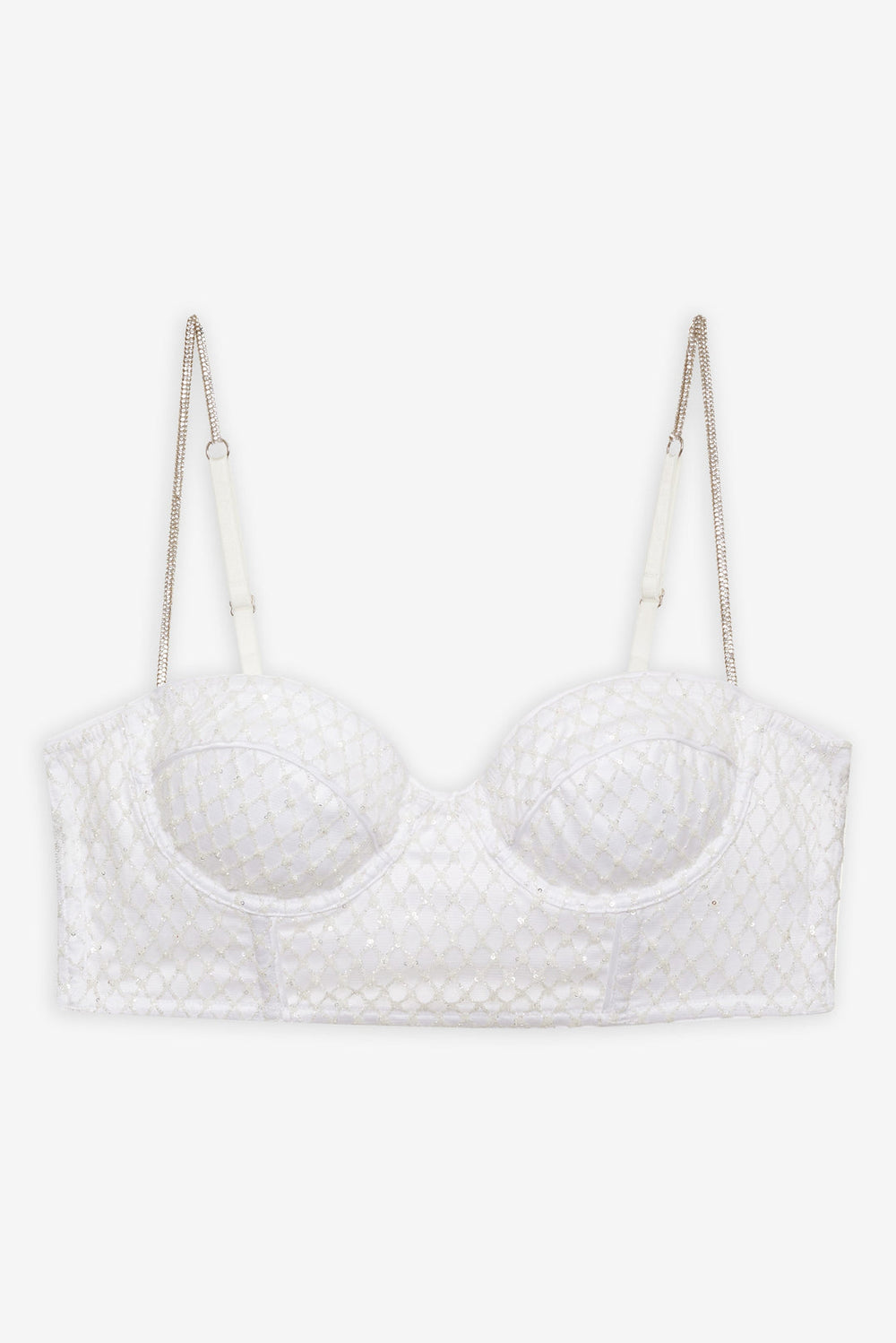 Women Glitter Grid Bustier Top - White