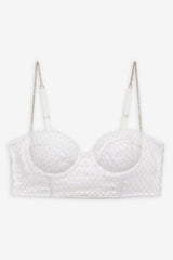 Women Glitter Grid Bustier Top - White