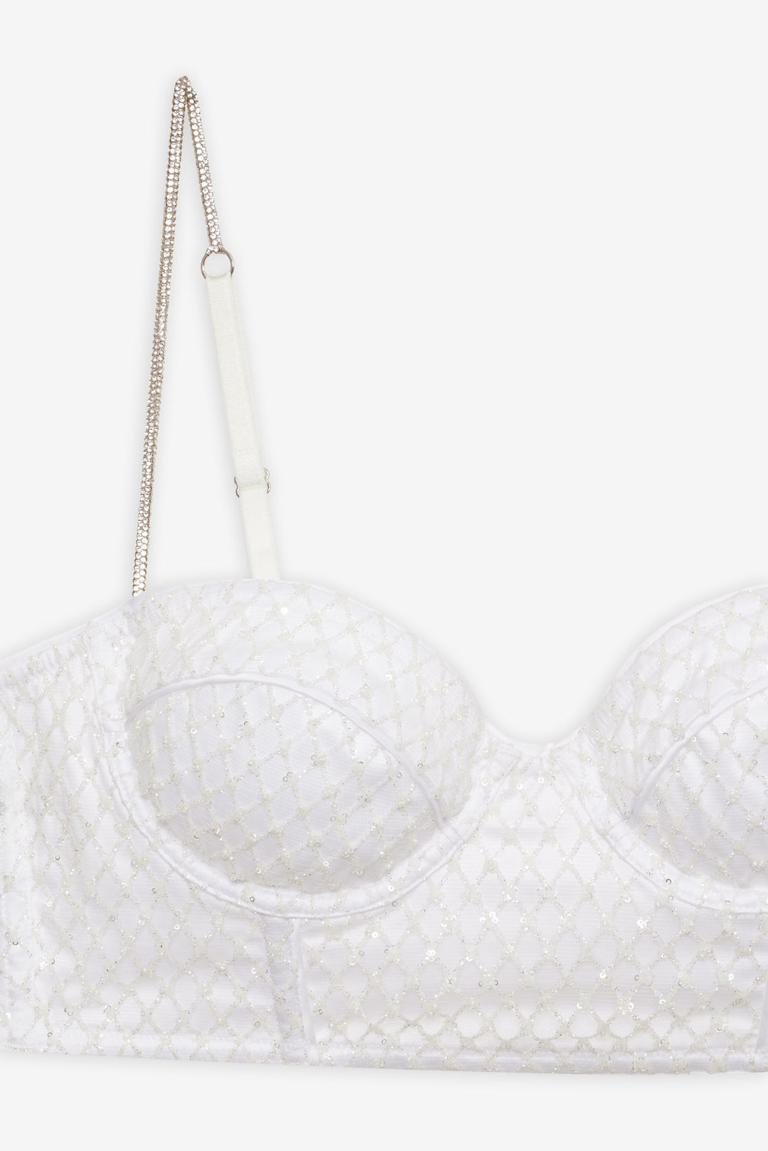 Women Glitter Grid Bustier Top - White
