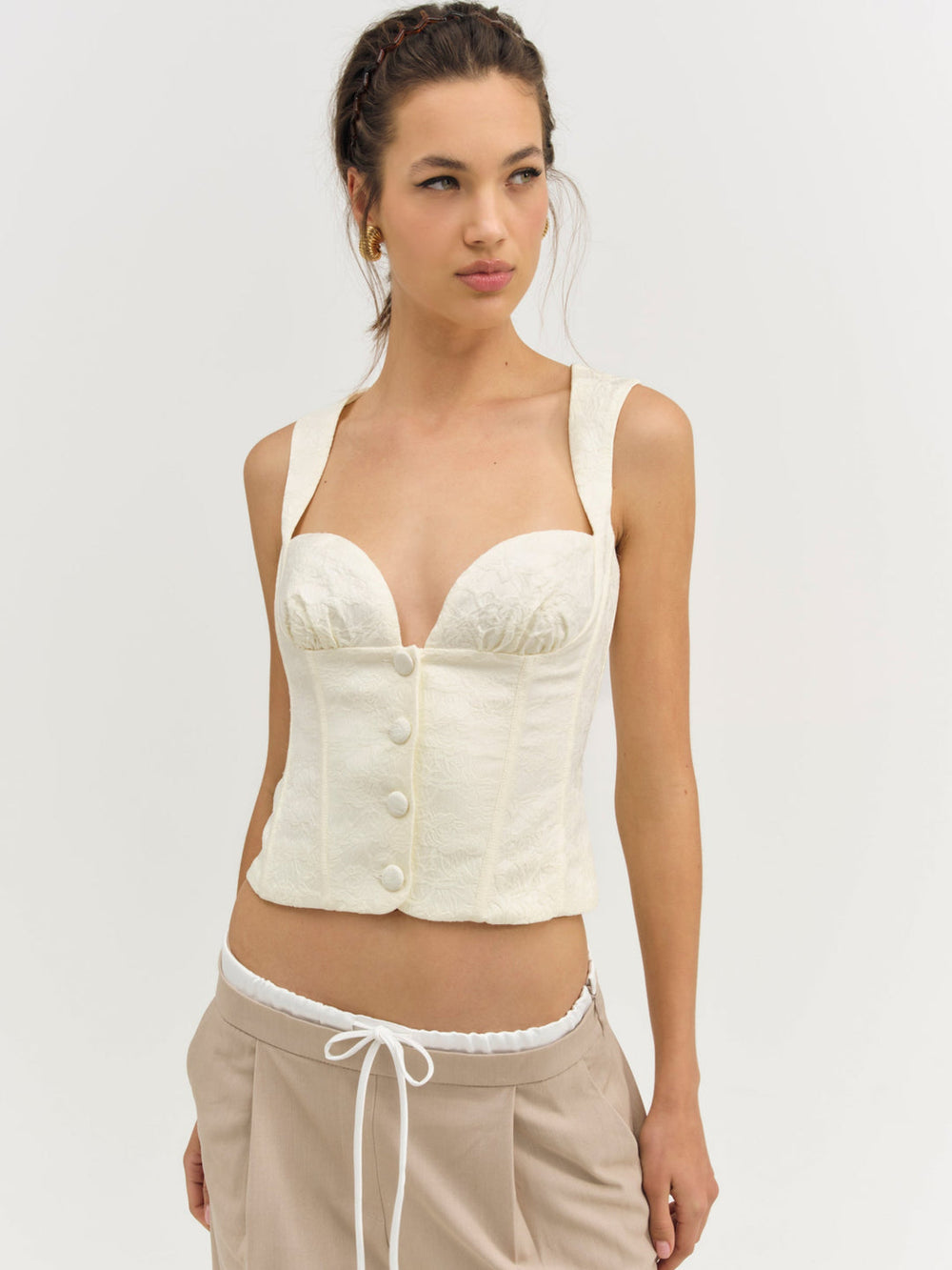 Women Rosie Jacquard Top - Cream