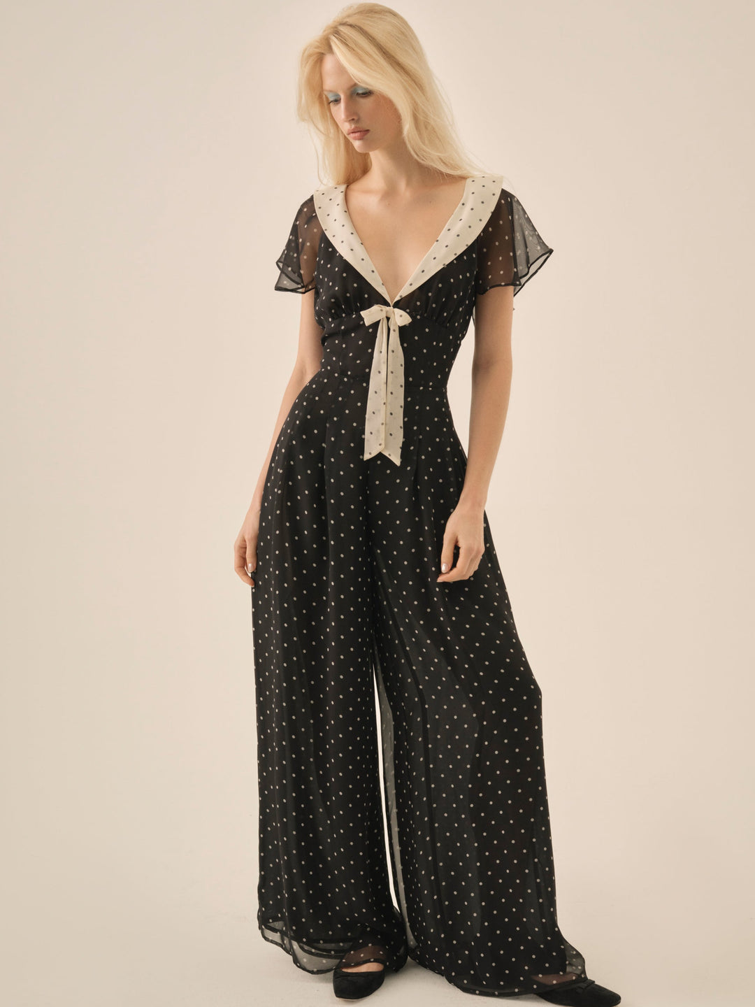 Women Dottie Dot Pantsuit - Black