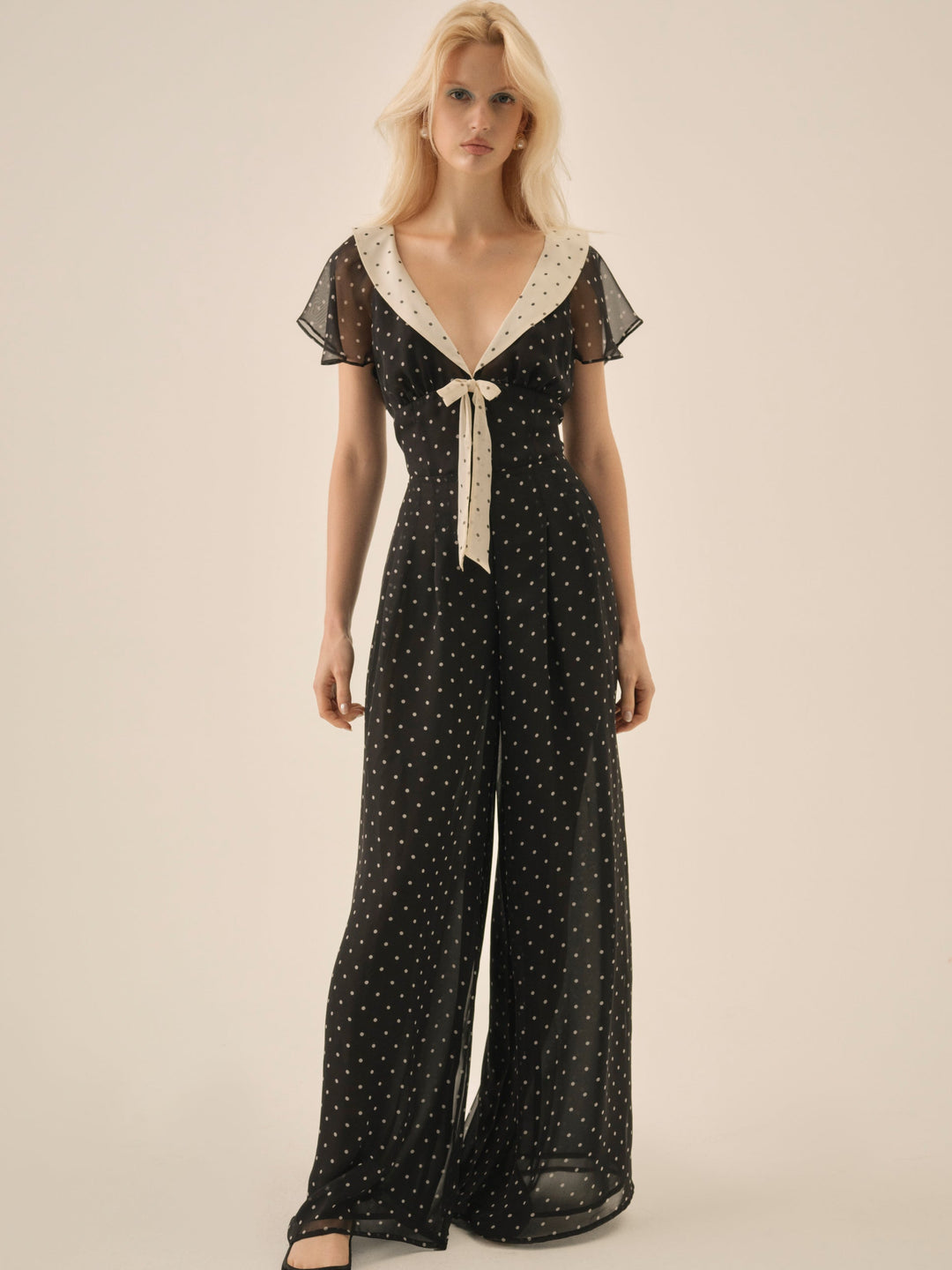 Women Dottie Dot Pantsuit - Black