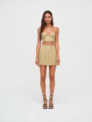 Women Glitter Grid Bustier Top - Gold