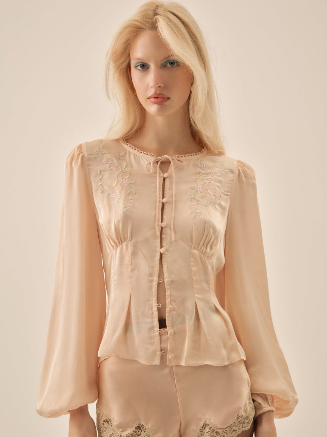 Women Betsy Bow Blouse - Pale Peach