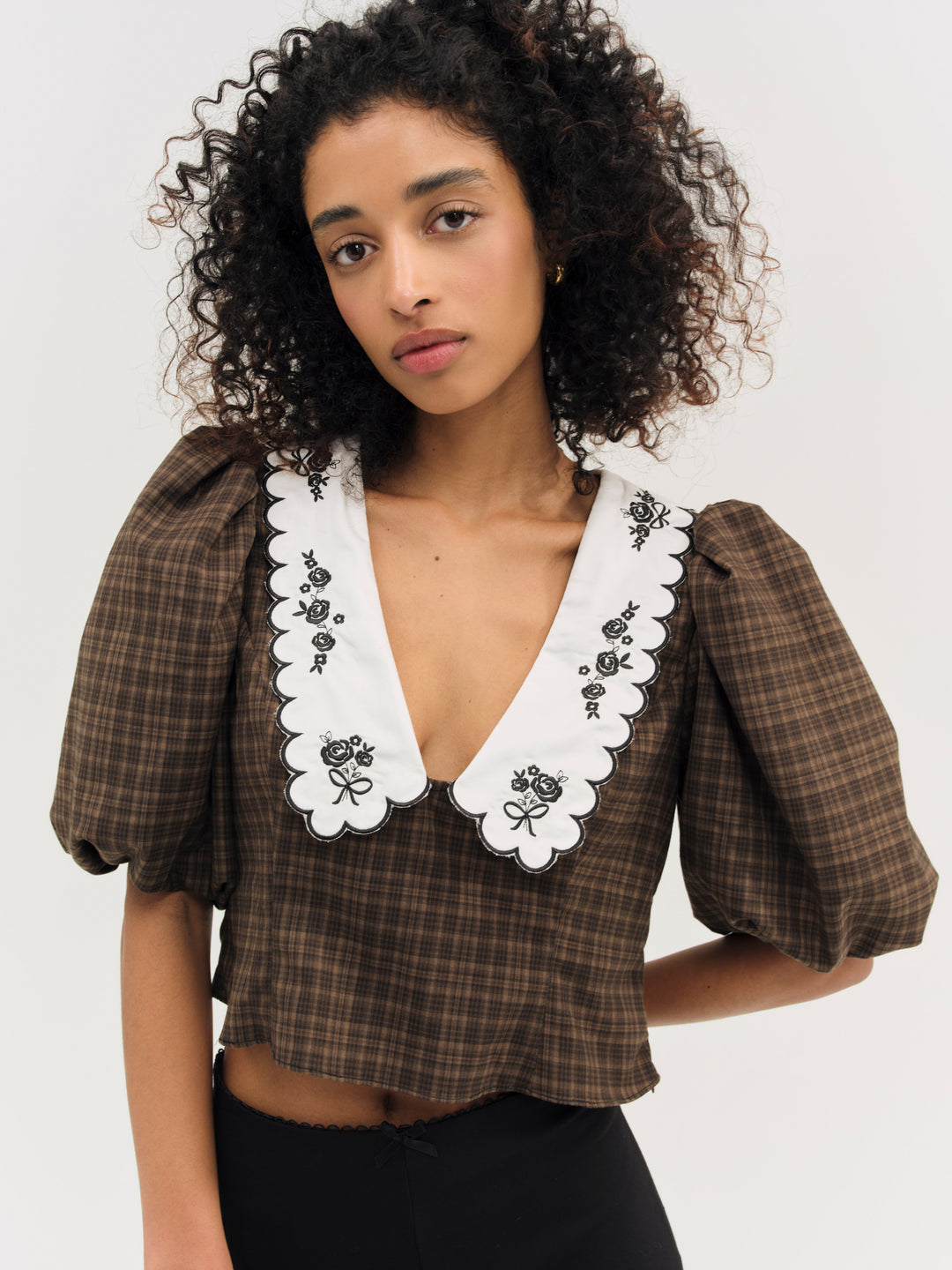 Women University Plaid Top - Brown