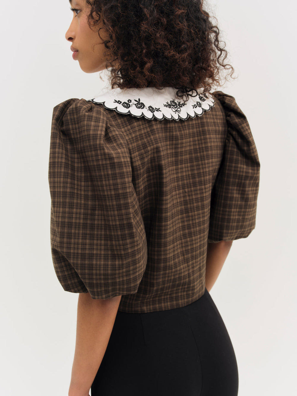 Women University Plaid Top - Brown